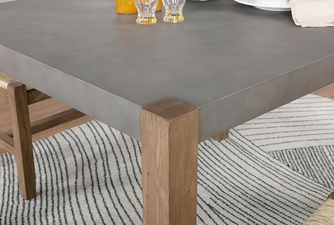 Alaterre Furniture Newport Kitchen Table Collection – Rustic Industrial 6-Piece Dining Set – Includes Kitchen Table with Faux Concrete Top, 4 Rush-Seat Stools & Side Buffet Console for Small Spaces