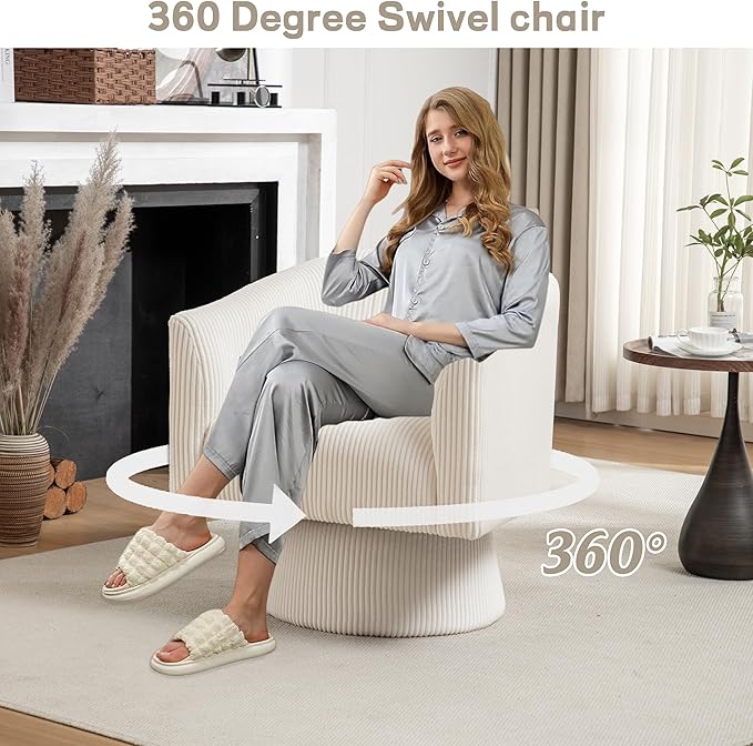 Swivel Accent Chair, Modern 360° Barrel Chair, Corduroy Upholstered Single Sofa for Living Room, Bedroom(Beige)