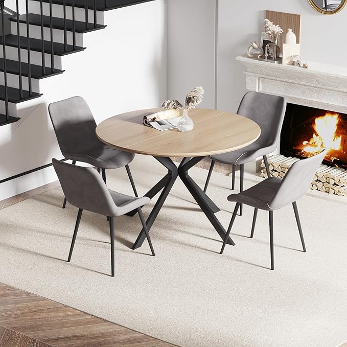 ALBAD 46.4" Round Dining Table, Mid Century Modern Round Dining Room Table for 4-6 with Metal Legs, Easy Assembly Coffee Table, Space-Saving Design for Kitchen and Dining Room