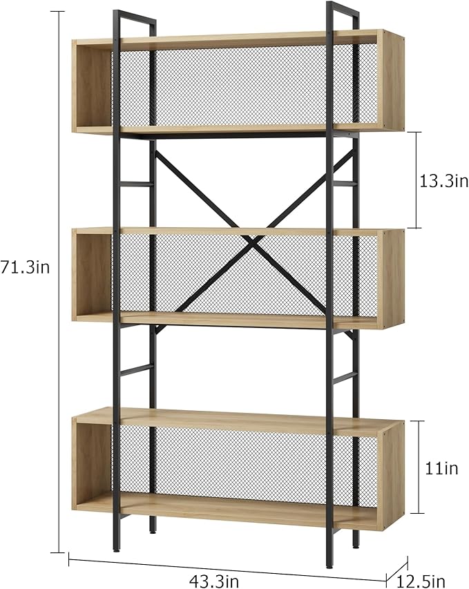 GAOMON 6 Tier Bookshelf with Storage, 71.3 Inch Tall Industrial Book Shelf with Open Display Bookshelves, 6 Shelf Bookcase with Metal Frame for Living Room, Bedroom and Home Office-Burlywood