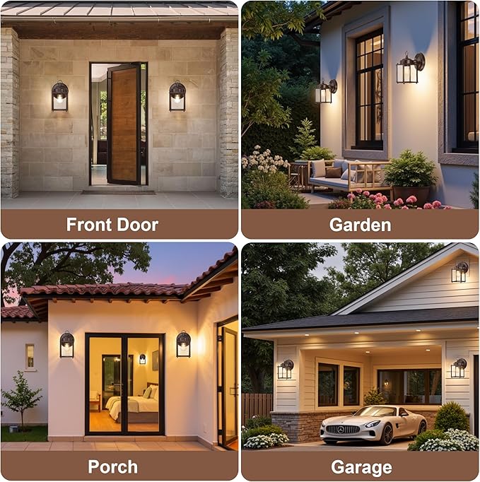 GRUENLICH Outdoor Wall Sconce, Exterior Wall Lighting Fixtures with Clear Glass, Front Porch Lighting, Anti-Rust Outside Wall Lights for Patio, Doorway, Bronze, 2 Pack