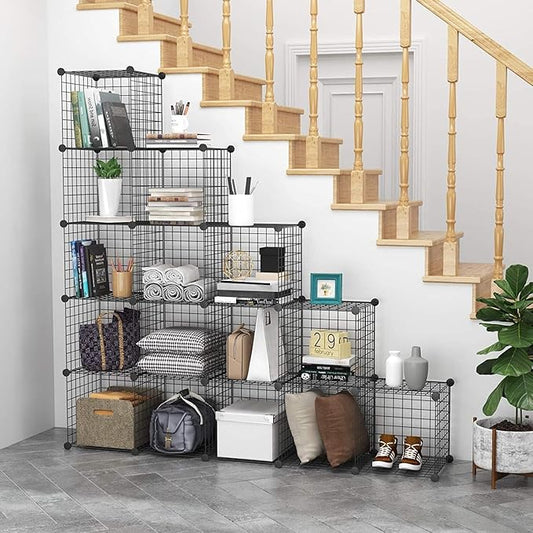 C&AHOME Wire Cube Storage, 16 Cubes Organizer Metal Grids Storage, Storage Bins Shelving, Modular Bookshelf Shelf, DIY Closet Cabinet Ideal for Bedroom, Office 48.4”L x 12.4”W x 48.4”H Black