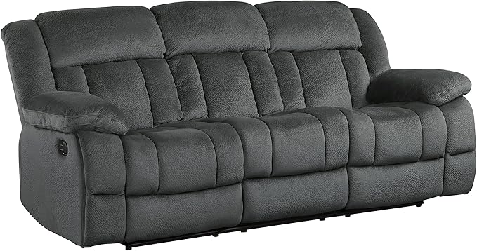 Lexicon Home Theater Seating, Wall Hugger Manual Reclining Sofa, 3-Seat Dual Recliner Sofa for Living Room, 90" W Sofa, Charcoal