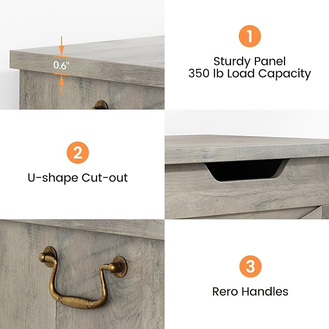 IDEALHOSUE 39.4" Storage Chest, Wooden Storage Bench with Safety Hinge, Retro Blanket Storage Trunk for Entryway, Living Room, Supports 350 lb, Gray