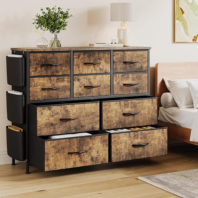 GarveeHome Dresser for Bedroom, Fabric Dressers & Chests of Drawers with Side Pockets, Chest of Drawers for Closet, Living Room, Closet, Hallway