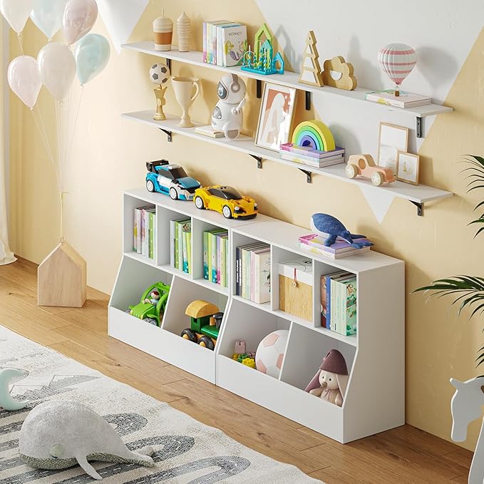 DINZI LVJ Toy Storage Organizer, Kids Bookshelf, Wood Toy Storage Cabinet, 5 Cubby Children Bookcase, 35.4" L Toddler Book Shelf for Playroom, Living Room, Nursery, Hallway, School, White