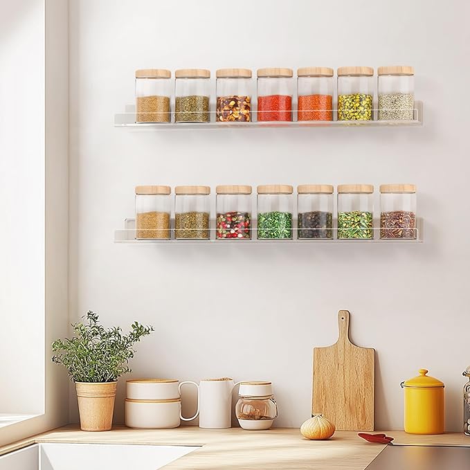 HBlife 24 Inches Floating Shelves Wall Mounted Clear Acrylic Shelves for Figures, 16 Inch Stud Spacing Invisible Floating Bookshelf for Kids and Nursery, 6 Pack (5MM Thick)