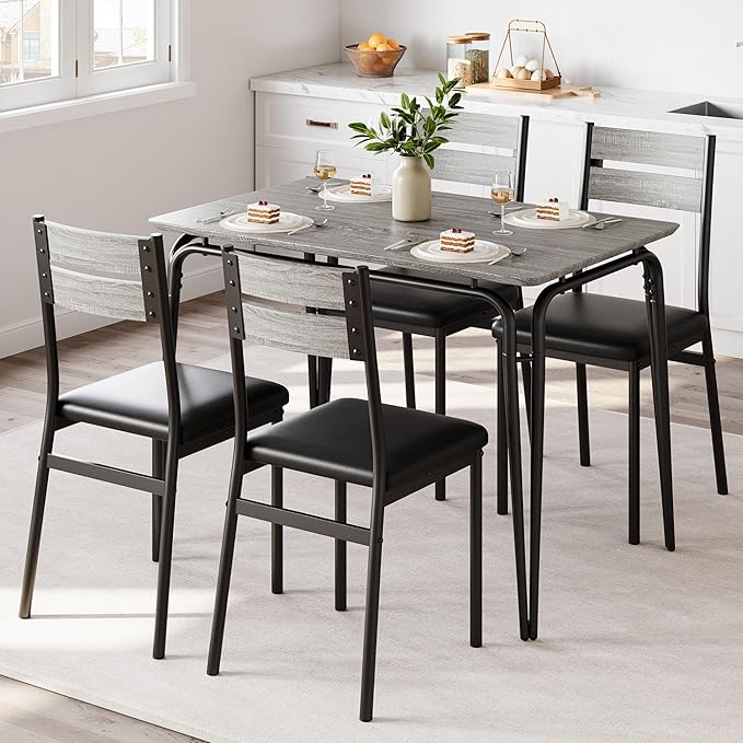 GarveeHome Dining Table for 2, Small Table and Chairs Set of 2, Square Dinette Set for 2, 3 Piece Kitchen & Dining Room Sets for Small Space (Oak, Table with 4 Upholstered Chairs)