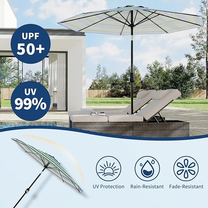Garvee 9FT Patio Umbrella - Outdoor Table Umbrella with Crank Lift & Push Button Tilt - Market Umbrella 8 Sturdy Ribs UV Protection for Pool, Deck, Yard, Garden