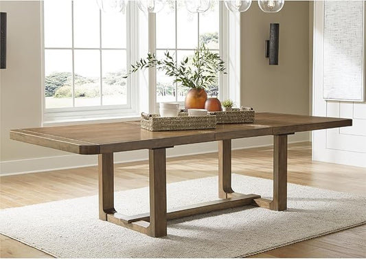 Signature Design by Ashley Cabalynn Farmhouse Dining Extension Table with 1 Removable Center Leaf, Light Brown