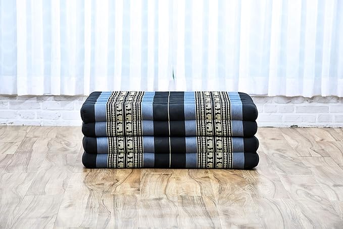 Leewadee Trifold Mattress Standard – Comfortable Thai Massage Pad, Foldable Floor Mattress Filled with Kapok, Perfect to Use as a Sleeping Mat 79 x 28 inches, Blue