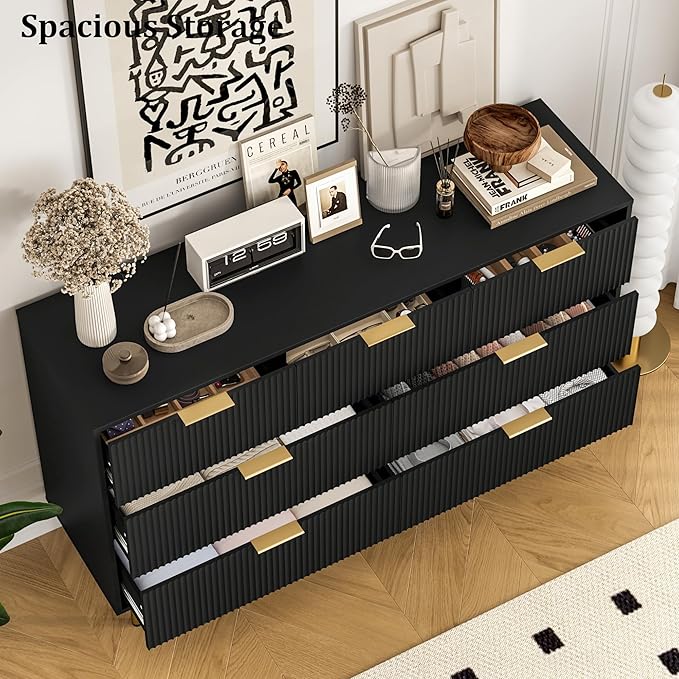 GAOMON 7 Drawer Dresser for Bedroom Chest of Drawers, 55" Wide Fluted Dresser with Drawers, Modern Wooden Double Dressers with Metal Handles for Living Room, Hallway