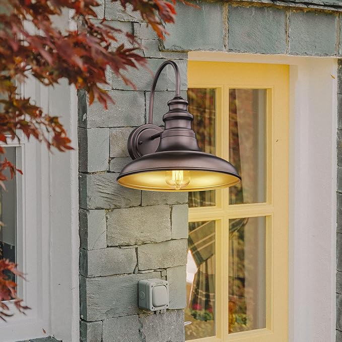 Outdoor Barn Light Fixture Farmhouse Wall Mount Light Wall Sconce Exterior Wall Lighting Fixture Industrial Bronze Finish Lantern for Porch with Gold Interior, 4Pack, RZ004-4PACK ORB