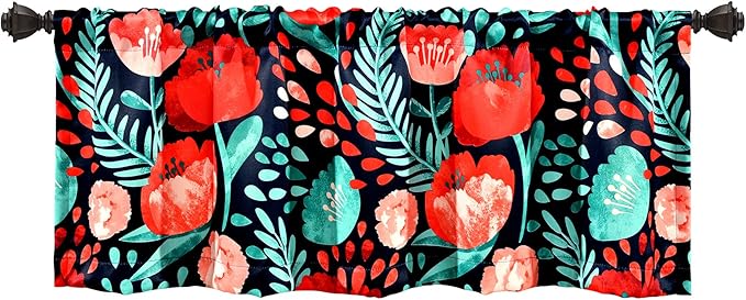 Lush Decor Poppy Garden Light Filtering Window Curtain Valance, 18" L x 52" W, Navy