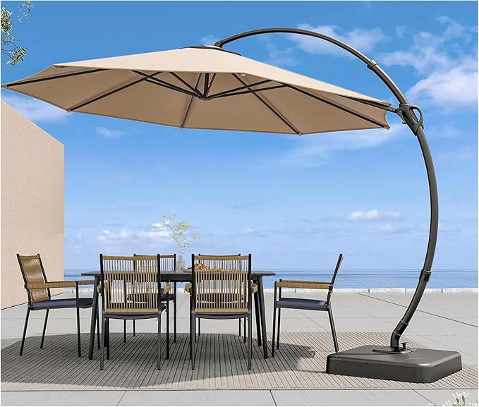 LAUSAINT HOME Outdoor Patio Umbrella with Base included, Deluxe Curvy Cantilever Umbrella Heavy Duty Offset Hanging Umbrella