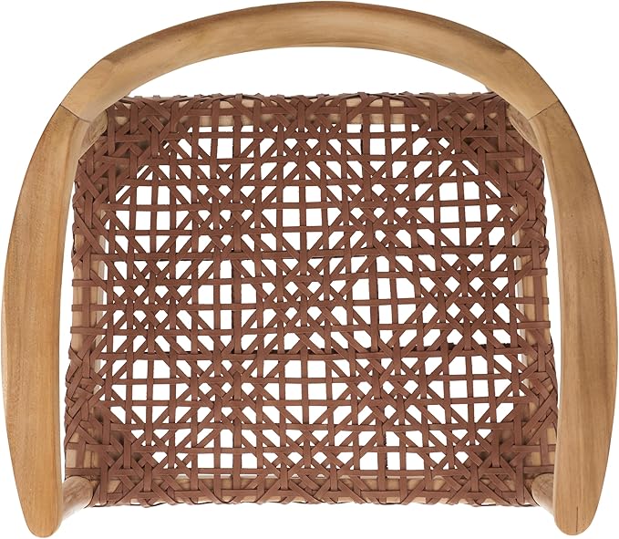 SAFAVIEH Home Collection Munro Natural Teak Wood/Light Honey Leather Woven Accent Chair (Fully Assembled)