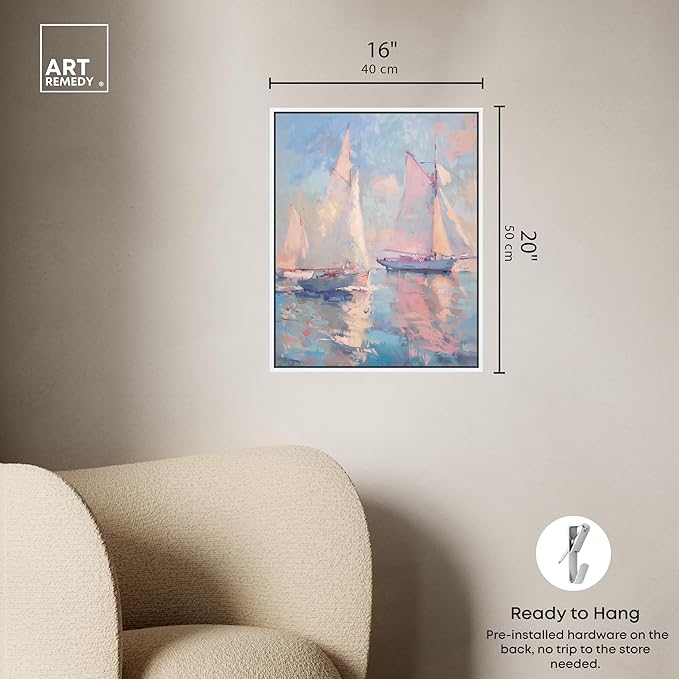 Art Remedy Set Sail Framed Sailing 1 Piece Canvas Wall Art, 17" x 21", White Frame