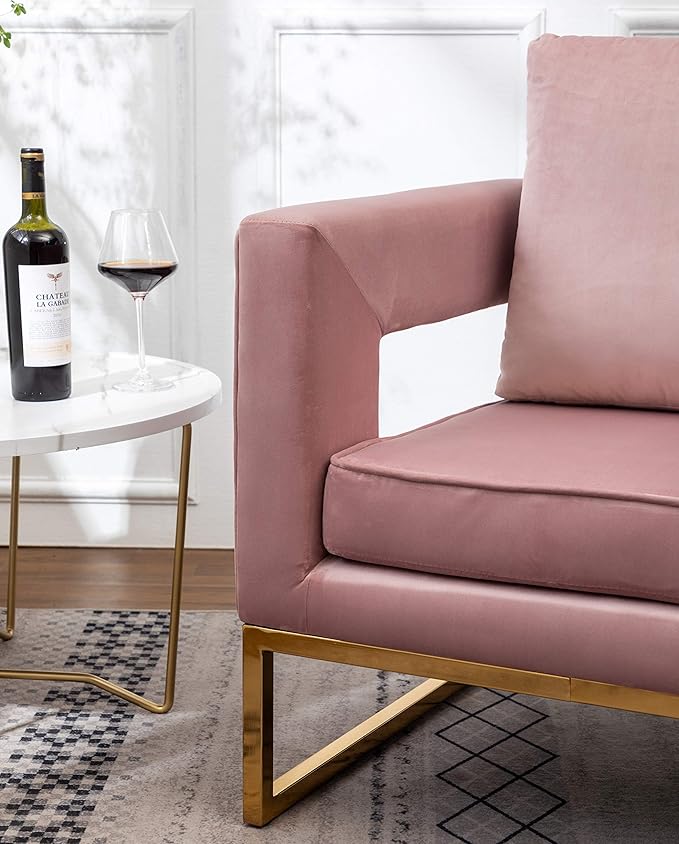 Roundhill Furniture Lenola Upholstered Accent Arm Chair, Pink 27.5D x 29.75W x 34.5H in