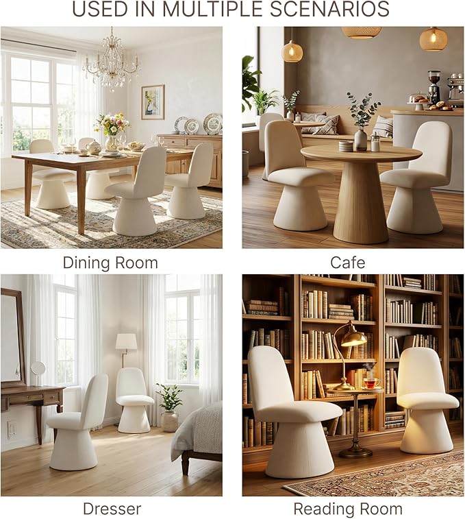Swivel Dining Chairs Set of 4, Modern Upholstered Dining Chair Mid Century Kitchen Chairs with Wave Shaped High Back, 360 Degree Rotating Vanity Chair for Dining Room, Bedroom, Farmhouse, Beige