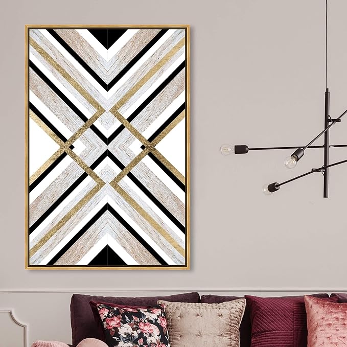 The Oliver Gal Artist Co. 30 in x 45 in, Abstract Geometric Lines, Modern Canvas Wall Art Print, Earthy Lux Living Room, Gold, Black