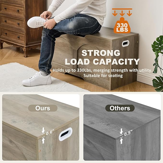 Storage Chest, 31.5" Retro Wooden Storage Bench, Entryway Storage Trunk, Supports 330 lb, Upgraded Safety Lift Support Hinge, Entryway Bench, U-Shaped Opening for Entryway Living Room, Greige