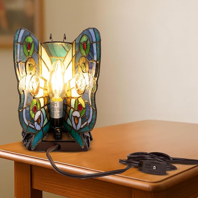 Lavish Home Tiffany Style Butterfly Lamp - Stained Glass Table or Desk Light LED Bulb Included - Colorful Vintage Look Butterfly Décor