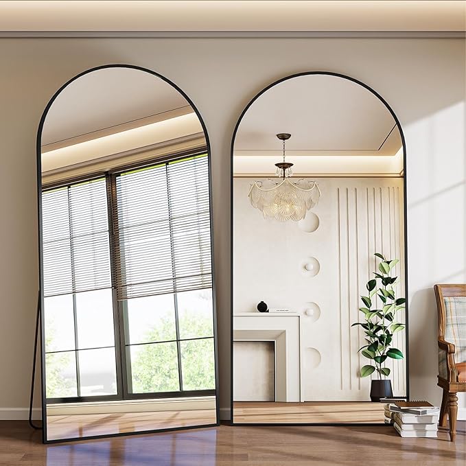 71" x 30" Arch Full Length Mirror - Floor Full Body Mirror with Aluminum Frame - Standing, Leaning or Hanging, for Bedroom, Living Room, Black
