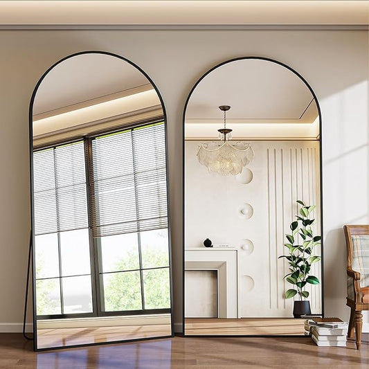 71" x 30" Arch Full Length Mirror - Floor Full Body Mirror with Aluminum Frame - Standing, Leaning or Hanging, for Bedroom, Living Room, Black