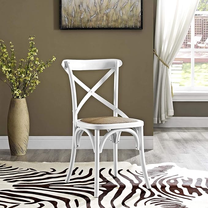 Modway Gear Rustic Modern Farmhouse Elm Wood Rattan Dining Chair in White