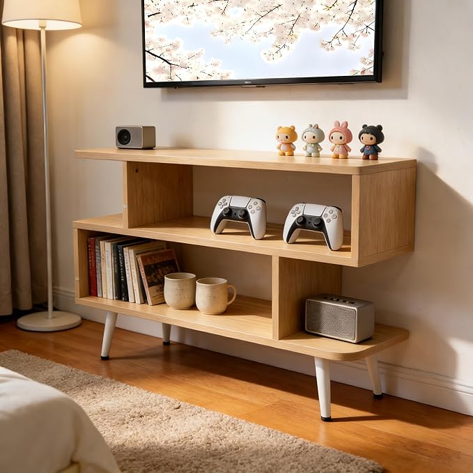 Lightdot TV Stand for TVs to 32'', Modern Entertainment Center with 3 Open Storage Shelf, Sturdy Media Console Table for Living Room/Entrance/Sofa Cabinet, Large Capacity, Easy Installation-Walnut