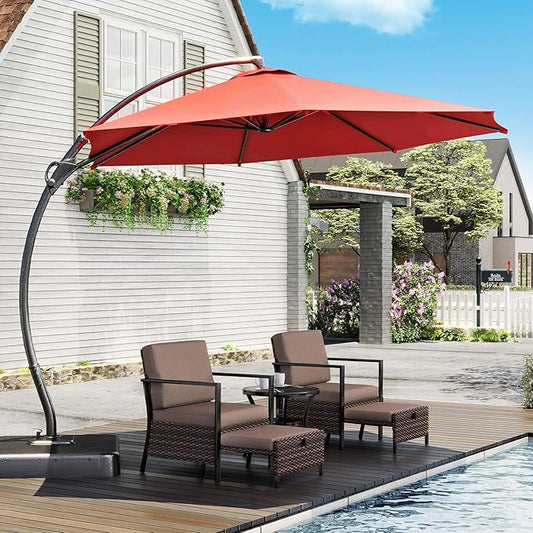 LAUSAINT HOME Outdoor Patio Umbrella with Base included, Deluxe Curvy Cantilever Umbrella Heavy Duty Offset Hanging Umbrella