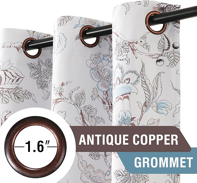 H.VERSAILTEX Blackout Curtains 84 Inch Length 2 Panels Set Floral Print Curtain Drapes for Living Room Thermal Insulated Grommet Window Curtains for Bedroom - Traditional Floral in Brown and Soft Teal