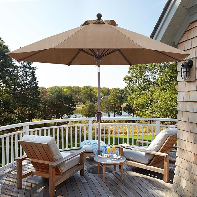 ABCCANOPY OLEFIN® 5-Year No Fading 9FT Patio Umbrella, Outdoor Table Umbrella with 8 Sturdy Ribs for Deck, Backyard, Yard (Gray Yellow Stripe)