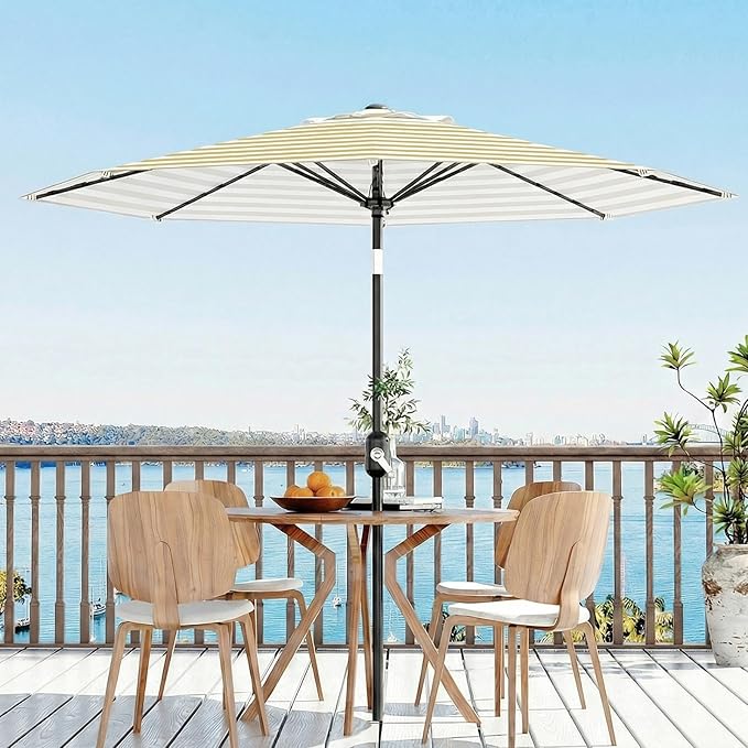 Garvee 10FT Patio Umbrella - Outdoor Table Umbrella with Crank Lift & Push Button Tilt - Market Umbrella 8 Sturdy Ribs UV Protection for Pool, Deck, Yard, Garden