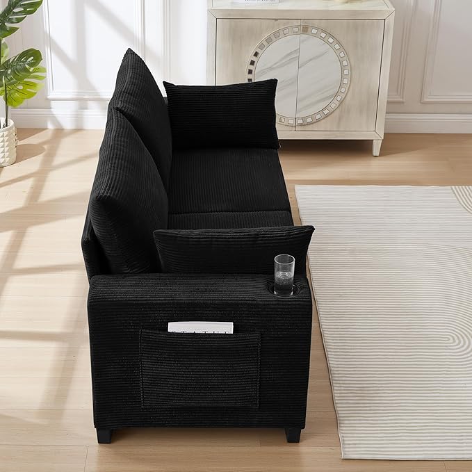 Eafurn 78" Corduroy Loveseat Sofa, Modern 2 Seater Couch with Dual Cup Holders & USB Charging Ports, Comfy Upholstered Small Sofa with Side Storage Pockets for Apartment, Living Room