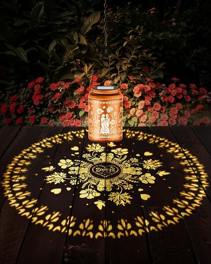 Solar Lanterns Outdoor Waterproof Decorative Garden Solar Lights Outdoor,Hanging Hollow Out Metal Ornaments Decor for Outside Lawn,Patio,Balcony,Yard Unique Gifts for Women Best Sister 2
