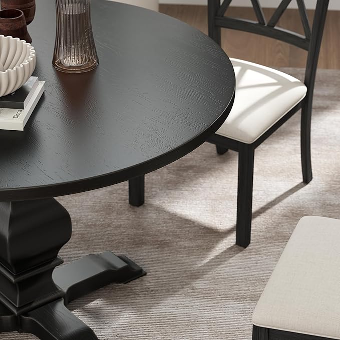 Roundhill Furniture Havre Pedestal Base Round Dining Table, Black