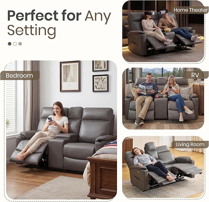 Power Recliner Loveseat, Electric Reclining Sofa with Wireless Charger, Wall Hugger Loveseat Recliner with Extended Footrest, 2-Seater Couch for Living Room, RV & Office (Grey)
