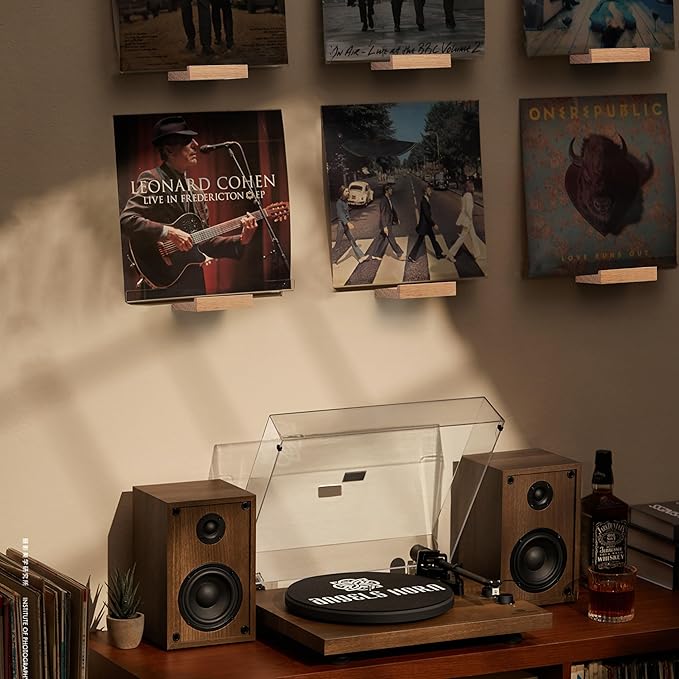 Wood Vinyl Record Shelf Wall Mount, Small Wall Record Holder Display Shelf, Vinyl Record Shelves Record Album Display Holder for LP, CD, Book Art Storage Vintage Home Decor (6, Wood Color)