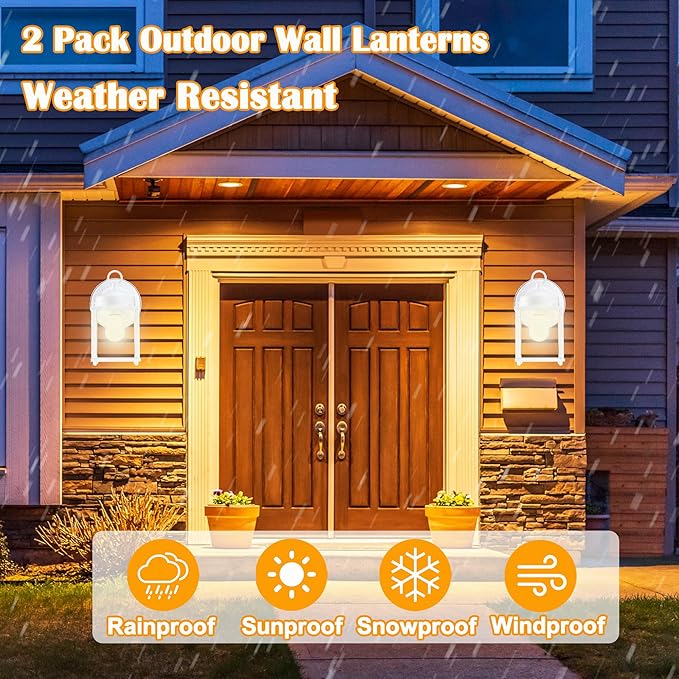 Outdoor Wall Lantern, Exterior Waterproof Wall Sconce Light Fixtures, White Front Porch Lights with Clear Glass, Anti-Rust Metal Outside Lighting Fixture for House Doorway Garage, 4-Pack