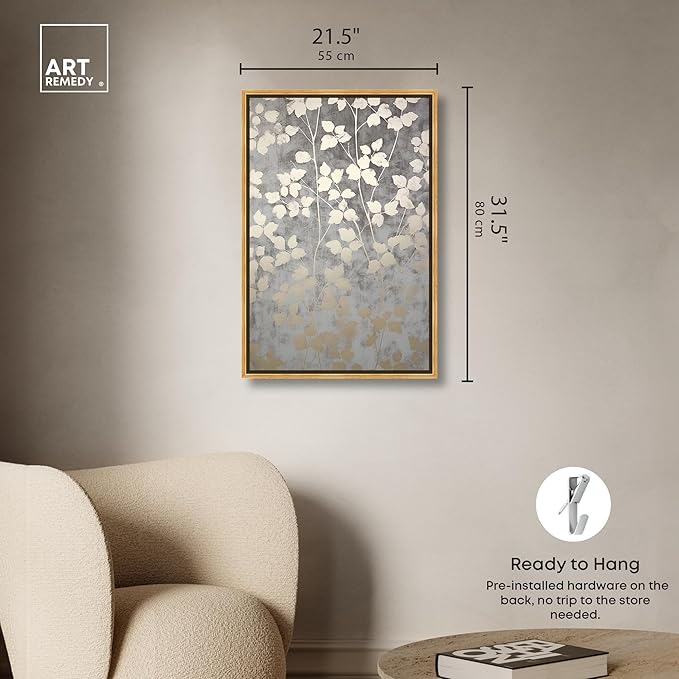 Art Remedy Silvery Gray Garden Canvas Elegant Floral Wall Art, Gold Frame, 20" x 30"
