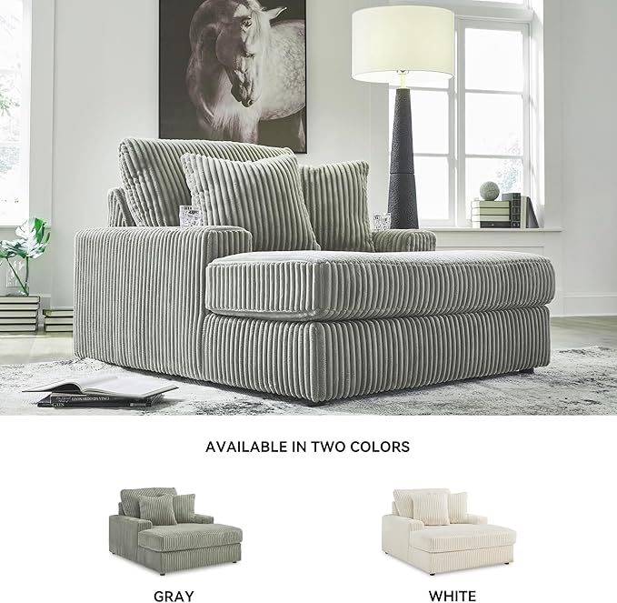 Signature Design by Ashley Lindyn Contemporary Chaise with USB Charging Ports, 2 Cup Holders and Throw Pillows, Gray