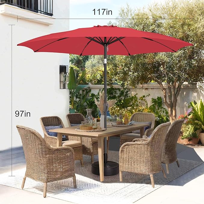 10ft Outdoor Patio Umbrella - Table Umbrella Waterprool UV Protection, Sombrillas de Patio with Push Button Tilt, Sun Umbrella for Pool, Porch, Garden, Deck, Backyard (Red)