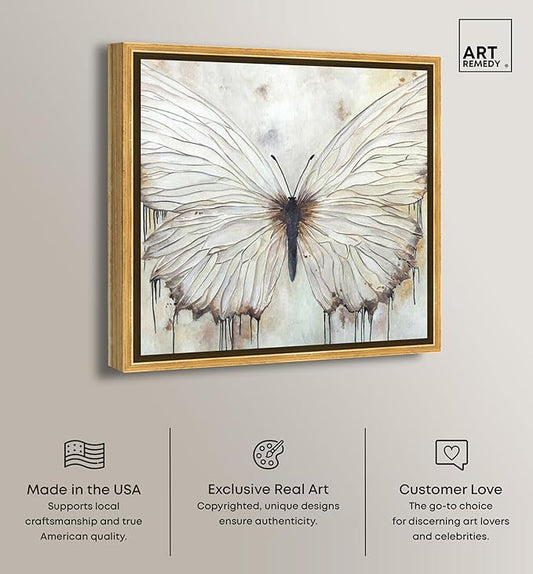 Art Remedy Neutral Beauty Chic Farmhouse Canvas Wall Art, Gold Floater Frame, 24"x24"