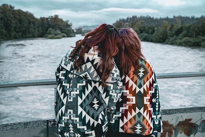 QISU Wool Blanket Throw | Large, Beautiful, Warm, Handmade in Ecuador by Local Artisans |94″ x 78″|Ultra-Soft, Hypoallergenic & Breathable (Rainbow)