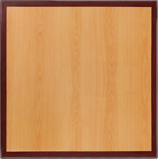 Flash Furniture Glenbrook 24'' Square 2-Tone High-Gloss Cherry / Mahogany Resin Table Top with 2'' Thick Drop-Lip