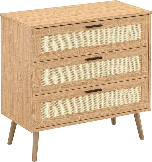 Panana 3/6/8 Drawers Dresser, Wooden Rattan Chest of Drawers with Rattan Front Spacious Storage Chest Bedside Table Nightstand Cabinet for Living Room, Closet, Hallway, Bedroom
