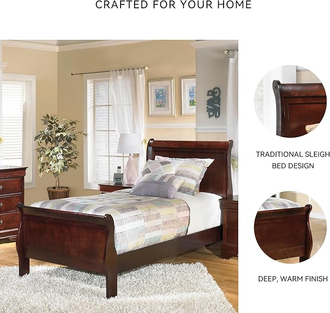Signature Design by Ashley Alisdair Traditional Twin Sleigh Bed, Foundation or Box Spring Needed, Dark Brown