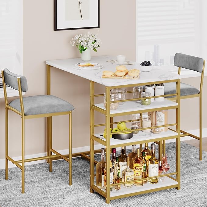 IDEALHOUSE IDDIINGTABLESET-ZDYJ-23071703, Grey and Gold Marble White