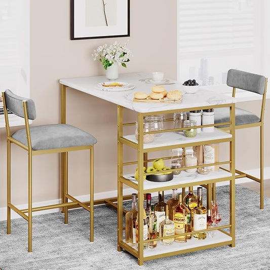 IDEALHOUSE IDDIINGTABLESET-ZDYJ-23071703, Grey and Gold Marble White